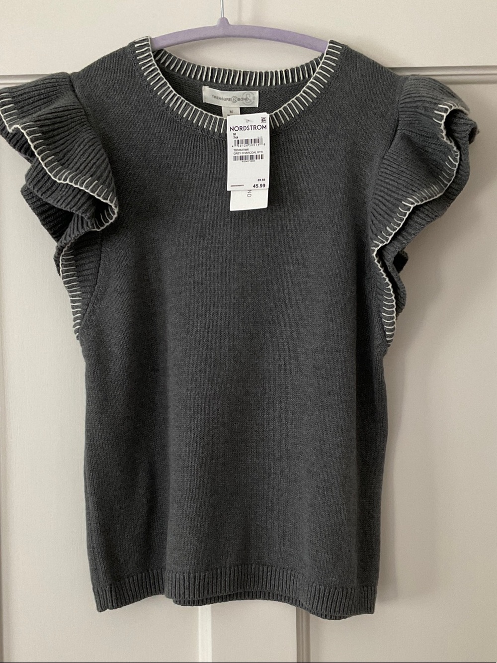 Treasure & Bond Charcoal Knit Ruffle Sleeve Sweater NWT Medium
